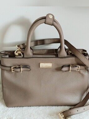 Paul Costelloe Taupe Pebbled Leather Arie Satchel Bag Crossbody Handbag Purse